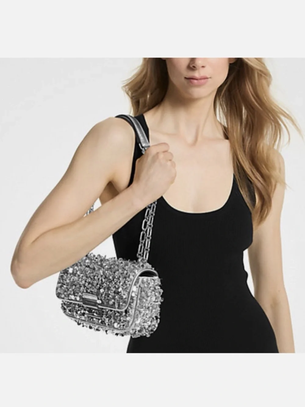 New! Michael Kors Limited Edition Tribeca Small Hand Sequin Shoulder Bag🩶 NWT!